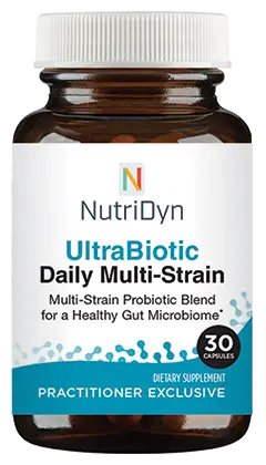 NutriDyn UltraBiotic Daily Multi-Strain supplement bottle