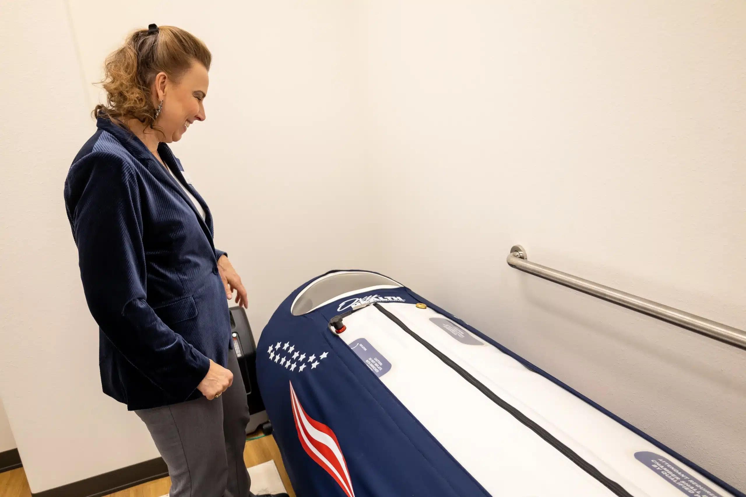 Patient relaxing during hyperbaric oxygen session in Minot, North Dakota